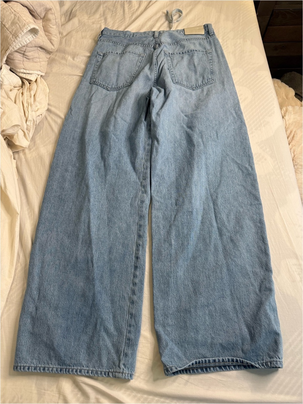 Wide Leg Light Blue Women's Jeans with Drawstring Waist - Picture 6 of 6